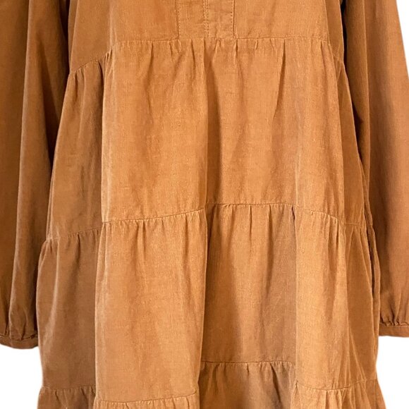 Lucky Brand Corduroy Tiered Dress Long Sleeve Knee Length Boho Prairie Western-M - Picture 3 of 13